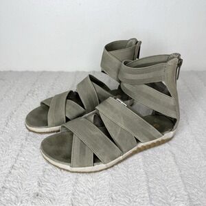 Sorel Green Out N About Plus Gladiator Sandals Women's‎ 8 Strappy Zip Back Sage